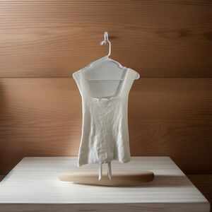 NWT Loft Tie Back‎ Cotton Knit Square Neck Tank Top White Medium